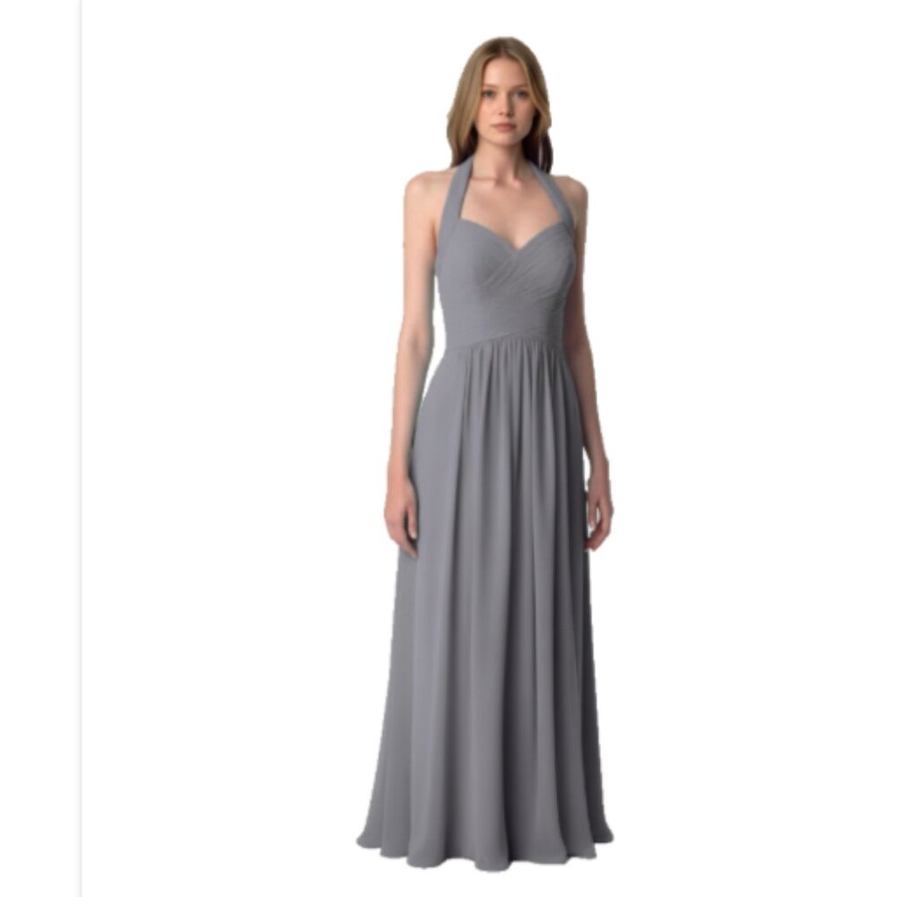 Bill Levkoff Bridesmaid Dress Sz 8 Gray Chiffon Halter Sweetheart Formal Gown